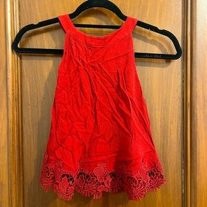 Maroon/red lace-bottomed top